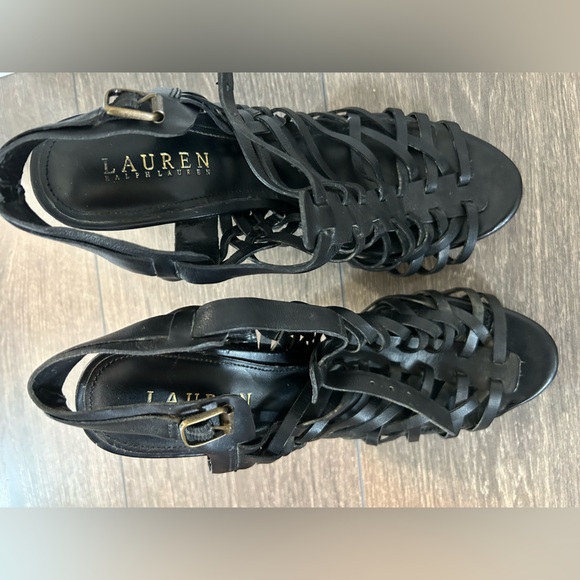 Women’s strappy leather high block heel Ralph Lauren sandals - Picture 7 of 11